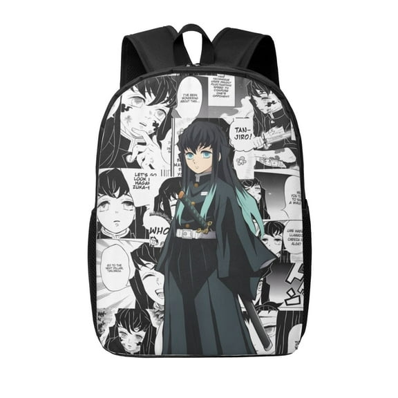 Muichiro Tokito Backpack 17 Inch Large Capacity Casual School Bag Lightweight Daypack Laptop Bag Travel Hiking Camping