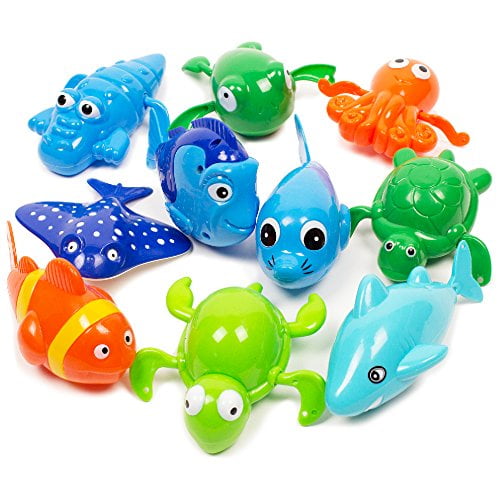 Boley (10 Pack Wind Up Sea Animal Bath Toy Manual Motorized Flipper