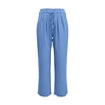 thumbnail image 4 of Miluxas Womens Spring Summer Solid Wide Leg Pants Pull on Stretchy Work Dress Pants High Waist Pleated Business Casual Trousers with Pockets Blue, 4 of 5
