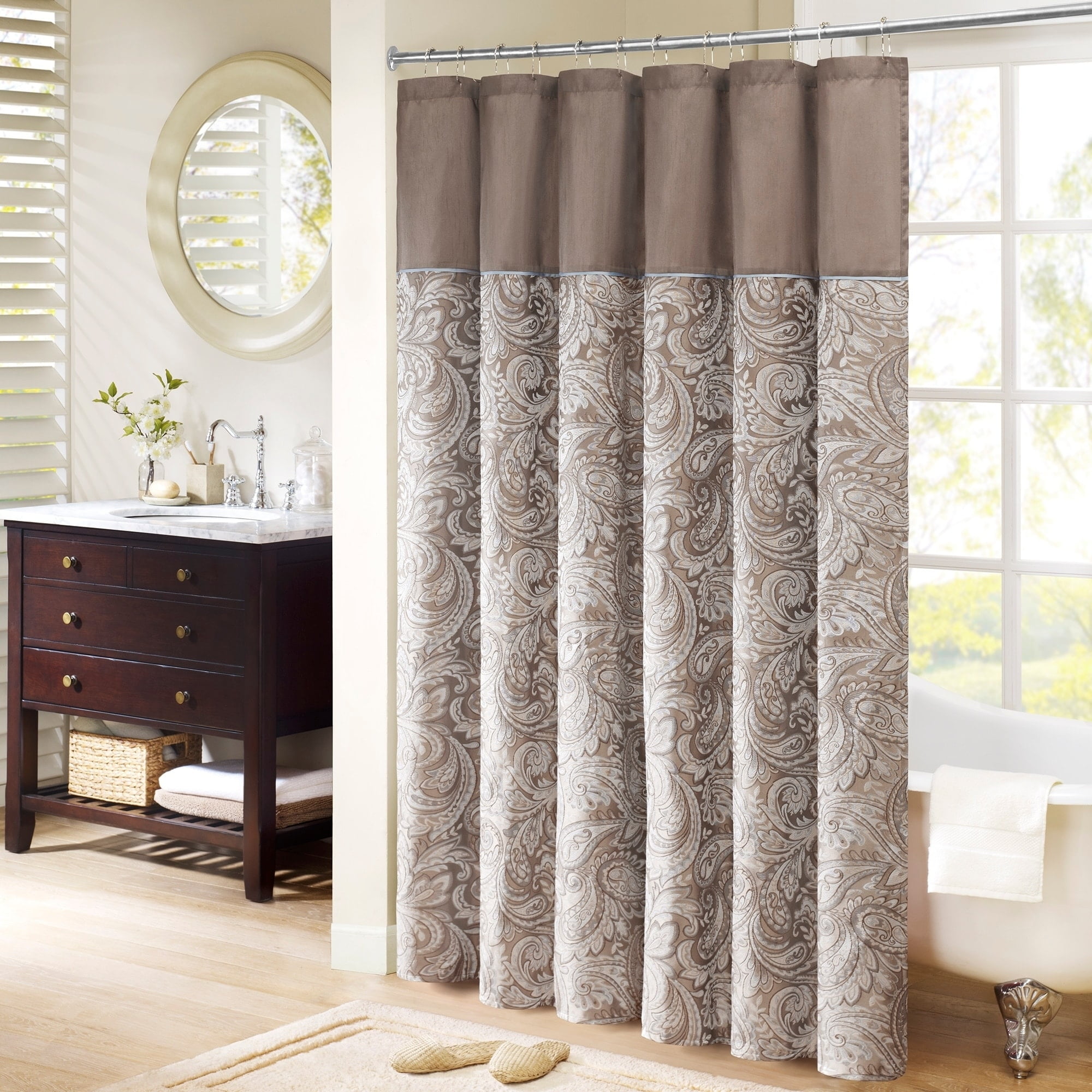 Madison Park Whitman Blue Jacquard Faux Silk Shower Curtain