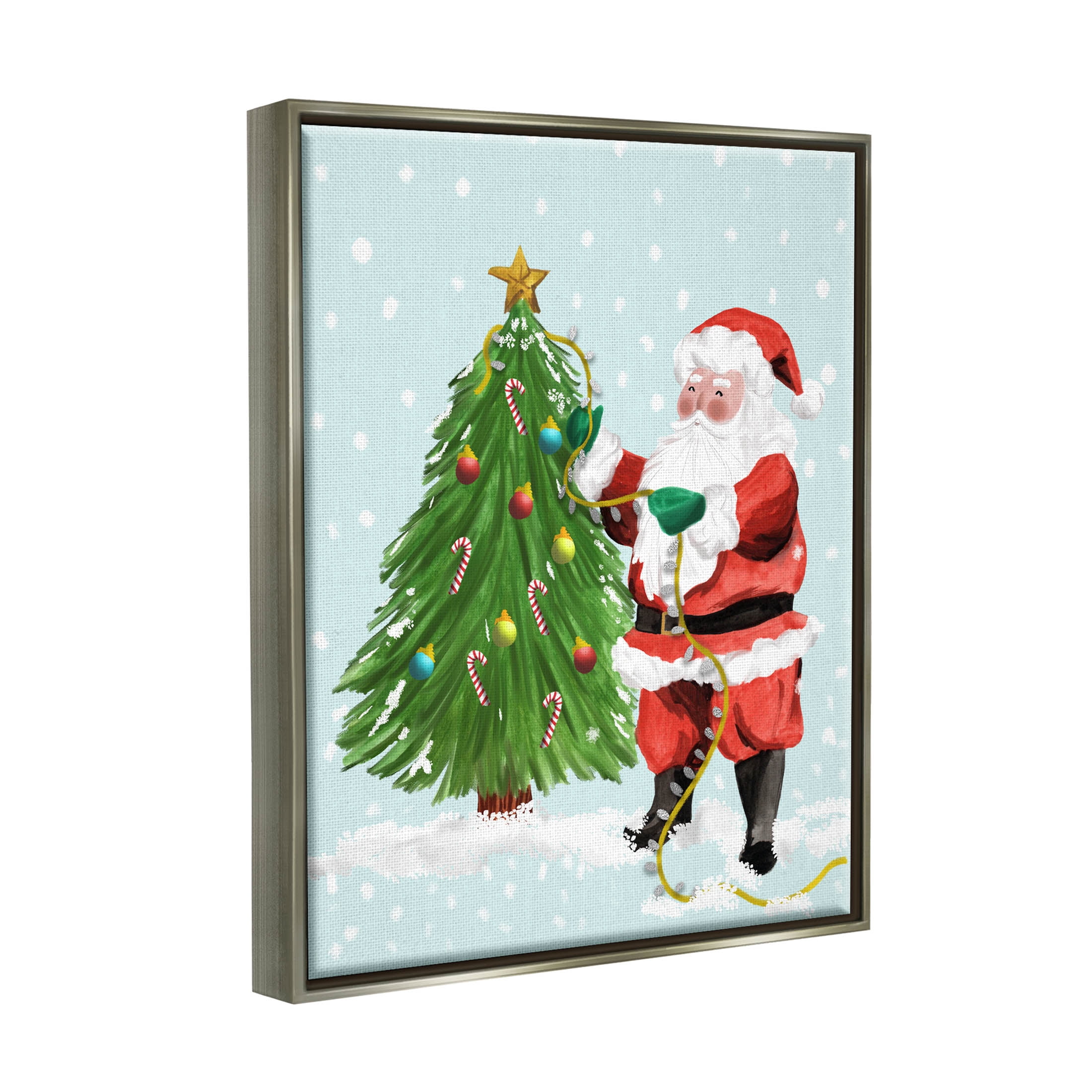 Snowy Santa Claus Tree Scenery Holiday Graphic Art Luster Gray Framed Art Print Wall Art