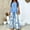 Blue, variant on Women's Two Piece Outfits Set Solid Irregular Short Sleeve Crew Neck Shirt and Leaves Print Fashion Wide Leg Baggy Capri Pant Summer Casaul Cool Going out Sets