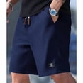 thumbnail image 7 of Mens Shorts with Pockets and Drawstring Jacquard Texture Casual Men's Shorts Waffle Knit Short, Navy Blue, 2XL, 7 of 7