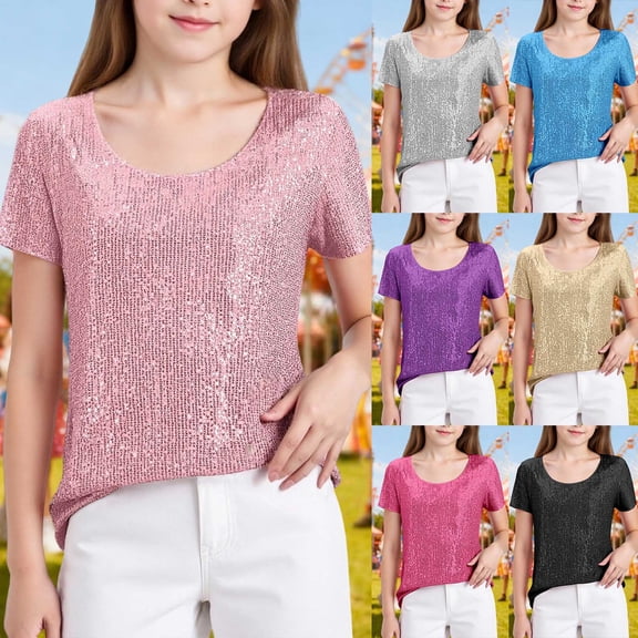 Miaoju Girl Tops Size 10-12 Crewneck 3d Prints Short Sleeve T-Shirt Soft Holidays Tops Summer Clothes for Girls