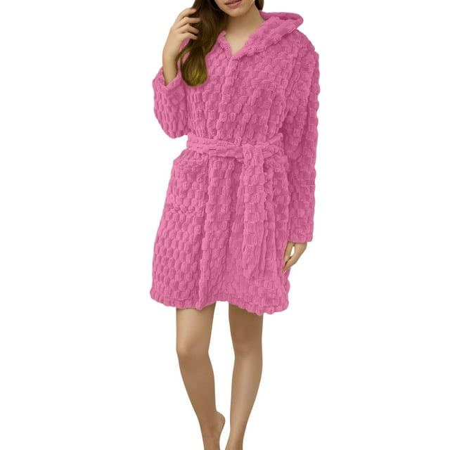 Jindong Plush Bathrobes for Women Plush Absorbency Robe for Women Extra Long Fleece Bathrobe with Hood and Pockets | Warm Cloth Loungewear Womens Robes