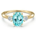 thumbnail image 3 of Gem Stone King 10K Yellow Gold Blue Apatite and White Topaz 3-Stone Ring for Women | 1.48 Cttw | Oval 8X6MM | Gemstone Birthstone | Size 5, 3 of 6