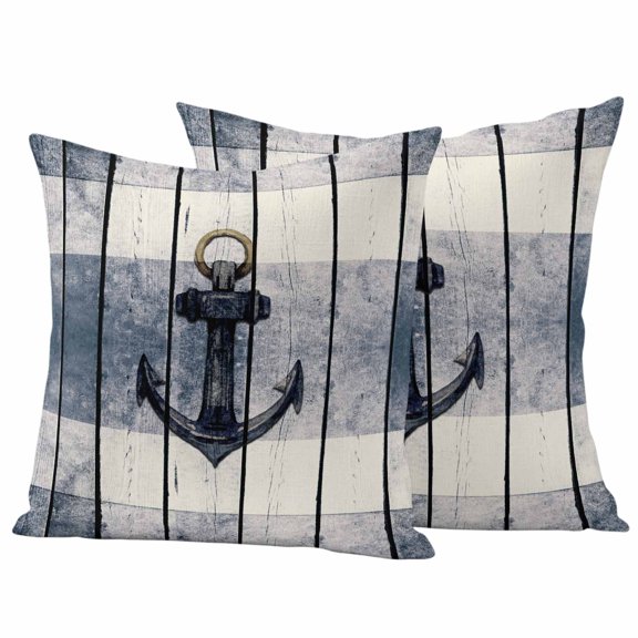 Navy Blue Nautical Outdoor Pillow Covers 24"x24" Set of 2, Waterproof Throw Pillow Covers for Patio Furniture, Coastal Blue Striped Vintage Decorative Cushion Pillowcases for Garden Porch Couch Sofa