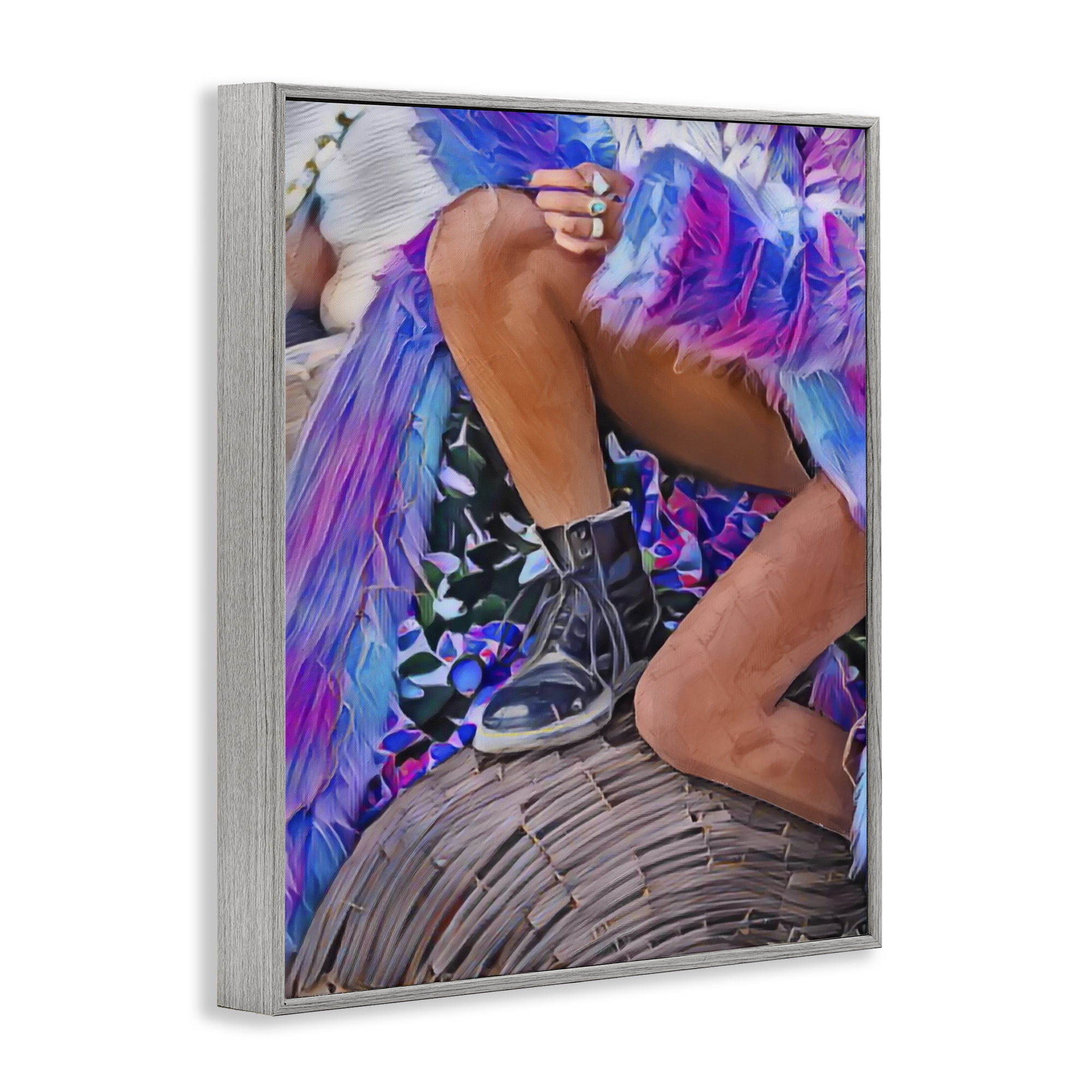 Purple Fur & Boots Gray Framed Giclee Art, design by Jesse Keith