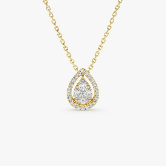 Forever Jewels 1Ct Pear Cut Moissanite Women Drop Necklace Pendant 14K Yellow Gold Plated