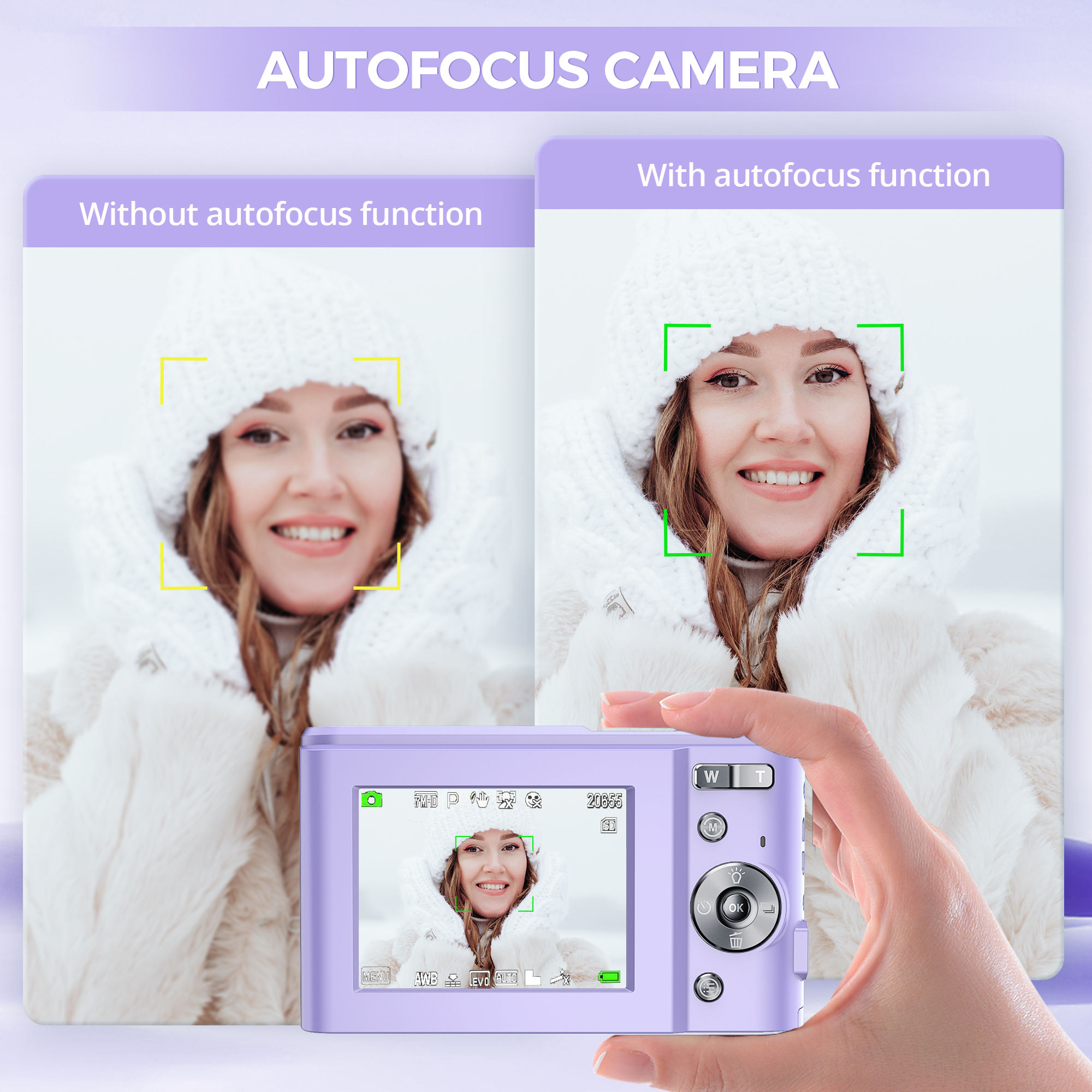 Digital Camera Rechargeable w/ 32GB TF Card, 1080P Video 48MP Fun Retro Filters 16X Zoom Date LED Fill Light, Entry Level Point and Shoot Camera (Purple)