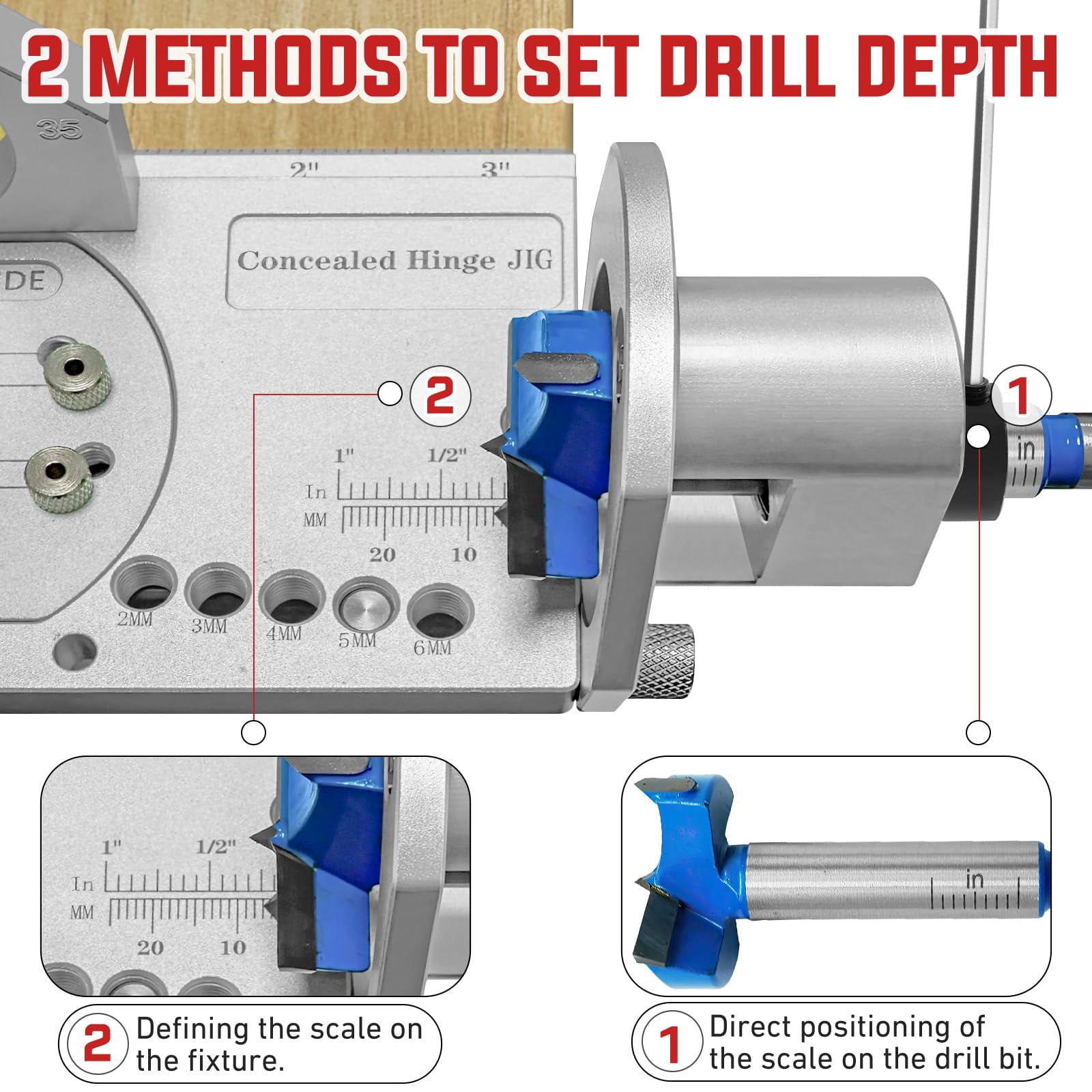 35mm Concealed Door Hinge Jig  Cabinet Hole Drilling With Quick Clamp & Dust Vacuum Adapter - Precision Metal Woodworking Mounting Tool For Installation