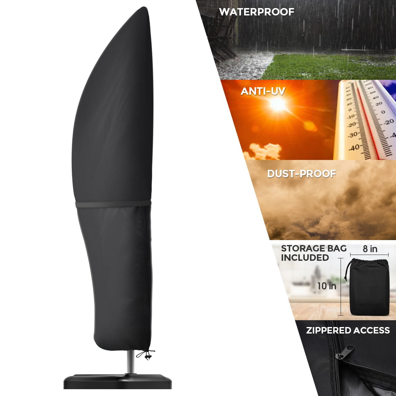 Homitt Patio Umbrella Cover, Cantilever Outdoor Umbrellas Cover, for 7ft to 11ft Offset Market Durable Umbrella Cover, Parasol Waterproof Umbrellas Cover with Zipper