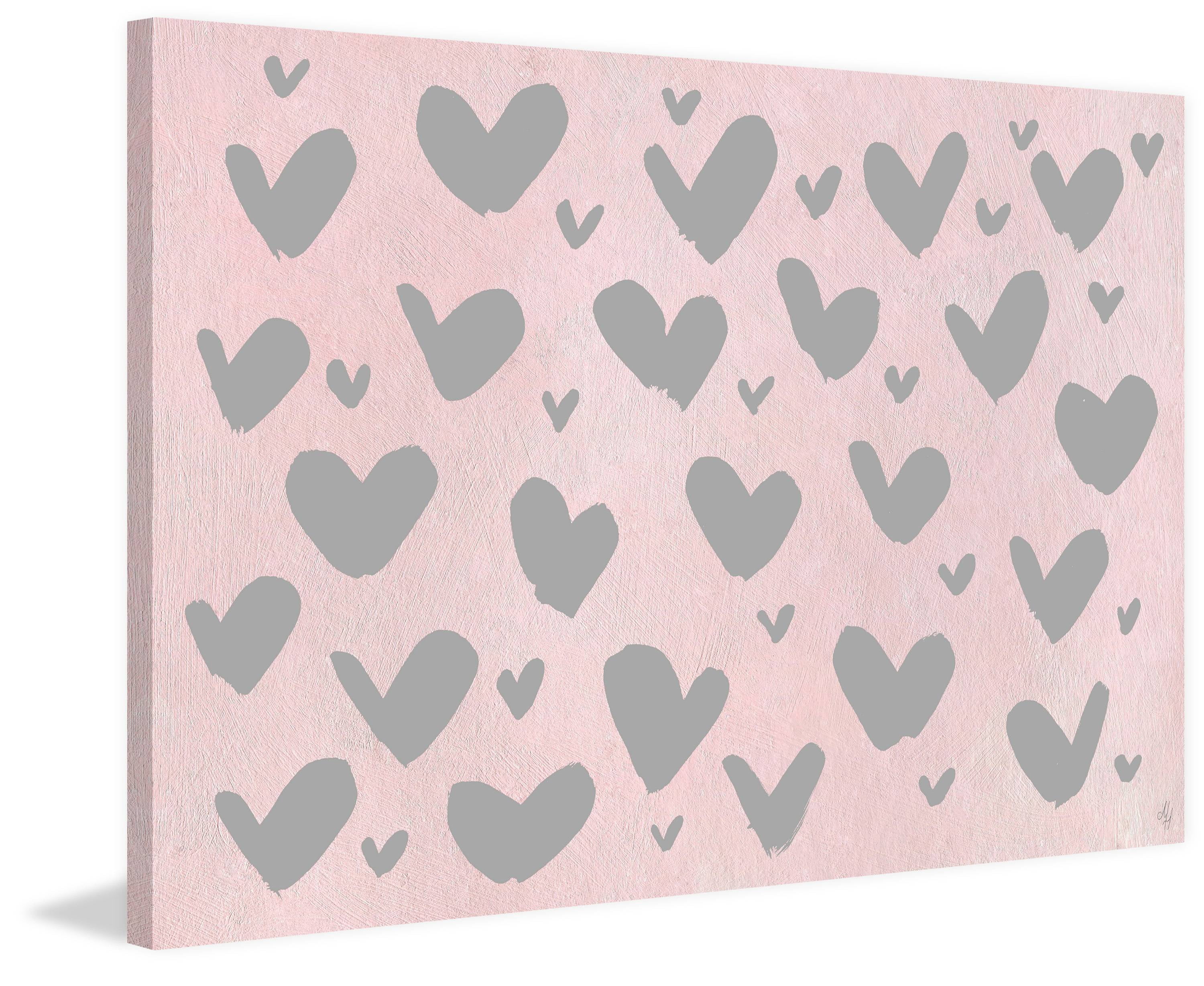 Marmont Hill Pink and Gray Hearts Canvas Wall Art