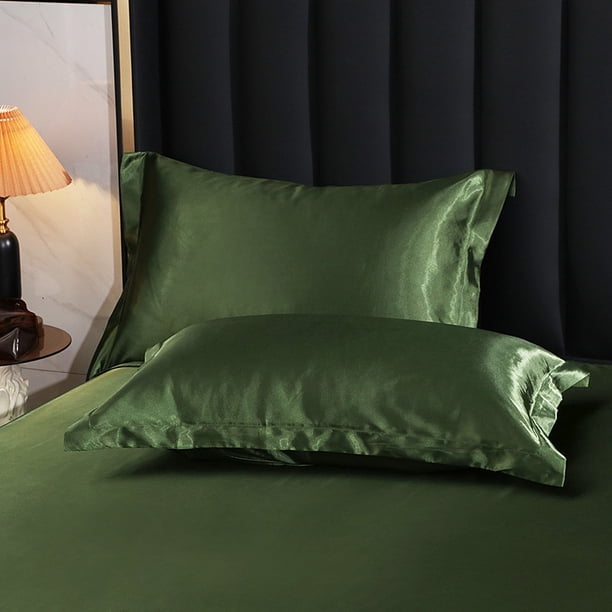 Nvzi 4 fundas de almohada de seda de doble cara. Suaves y agradables al tacto, brindan una sensación de lujo y confort. 48 x 74 cm (verde militar).