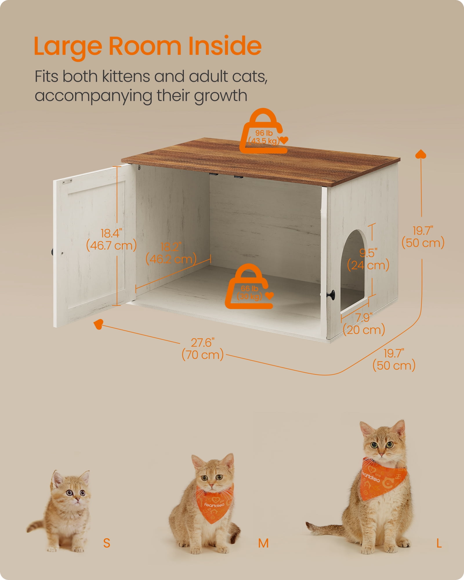 Feandrea Cat Litter Box Enclosure, Litter Box Furniture Hidden, Indoor Cat House, End Table, 27.6 x 19.7 x 19.7 Inches, Rustic White and Honey Brown