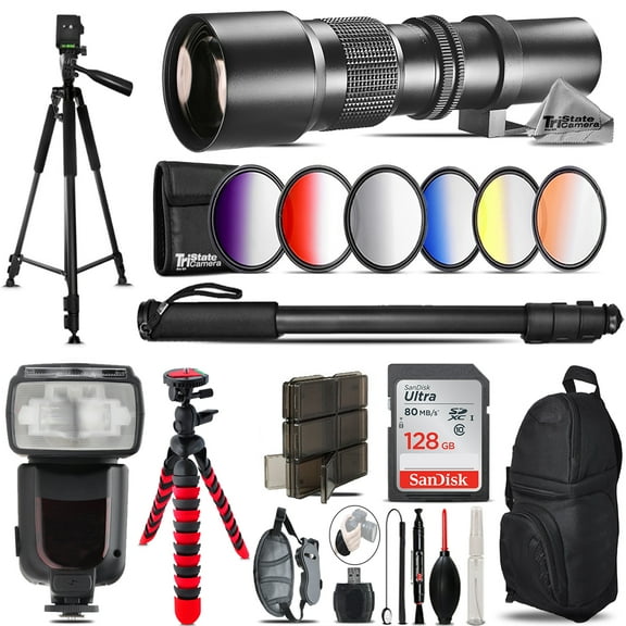 500mm Telephoto Lens for Nikon D3300 D3400   Pro Flash   Filter Kit - 128GB Kit