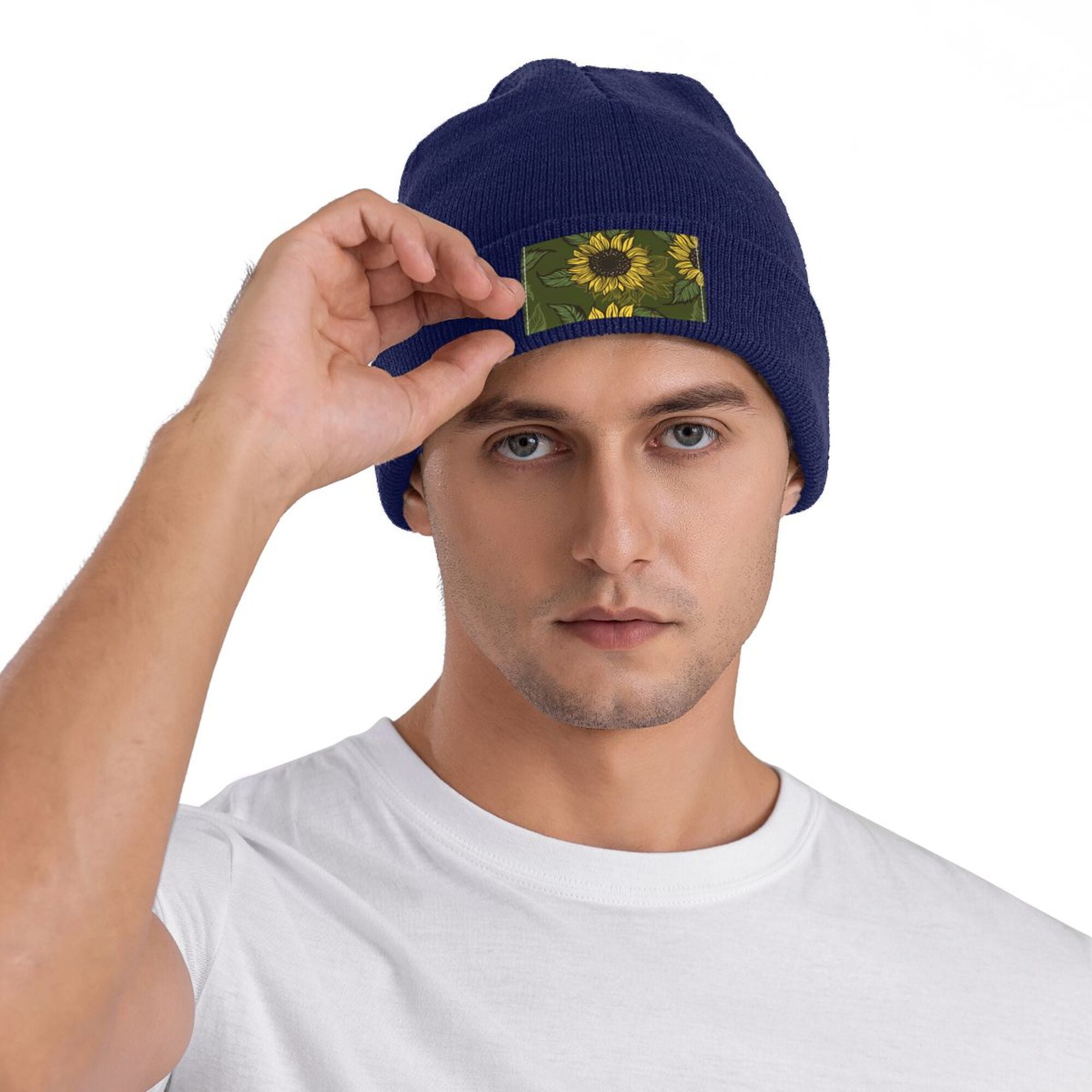 ファッション 帽子 SIDE STRAP FLOWER KNIT CAP ZICANCN Sunflower