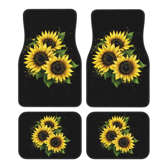 KAKALAD Three Sunflowers 03 Car Floor Mats 4PC Set Carpet Protection, Universal Fit for Car SUV VA & Truck, Vehicle Front & Rear