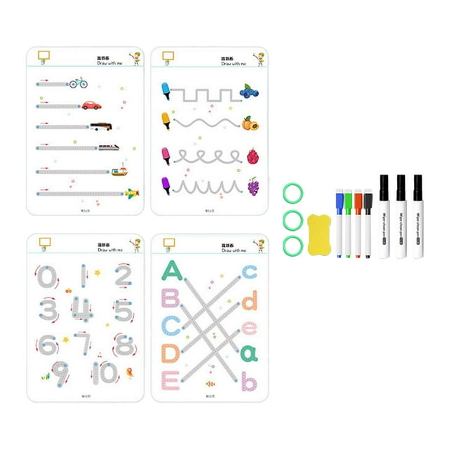 Cuaderno de práctica de trazado de letras del alfabeto con 2 bolígrafos. Libro de trazado de números para preescolar. 32 cartas