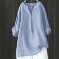 thumbnail image 2 of Womens Cotton Linen Tops V-Neck Half Sleeve Solid Casual Button down Shirts Comfy Loose Fit Flowy Tunic Tops Lightweight Summer Blouse, 2 of 3