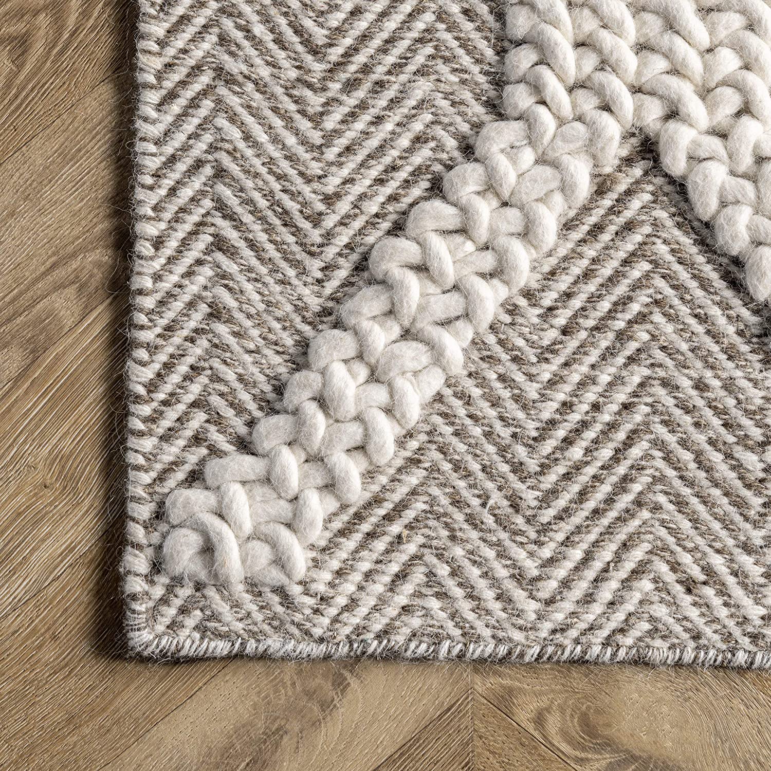 nuLOOM River Hand Woven Textured Trellis Wool Area Rug, 5' x 8', Beige