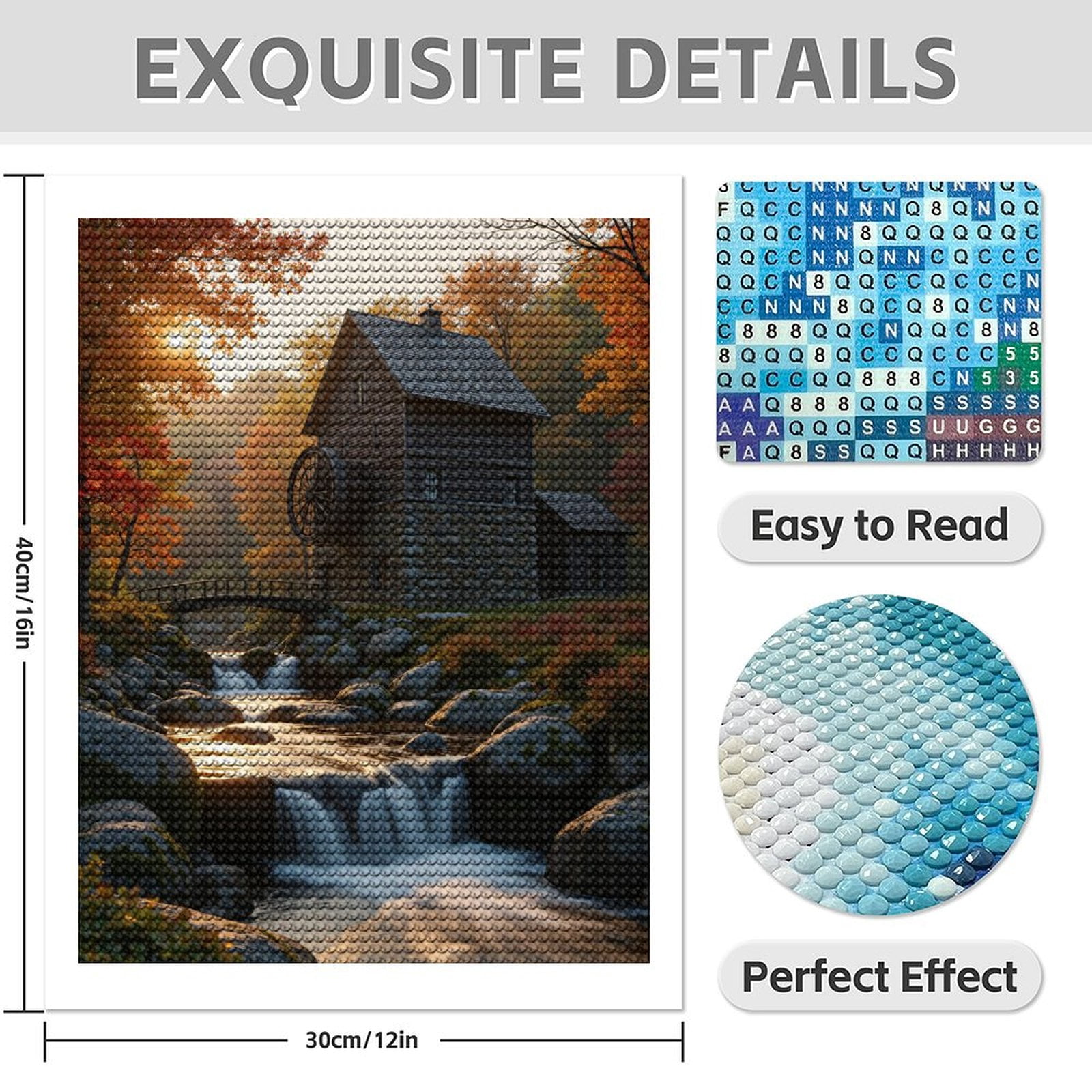 Diamond Art Kits for Adults - 5d Old Mill Autumn Waterfall Scene Diamond Painting for Adults, Diamond Art for Adults Beginners, Diamond Painting Kits for Adults for Home Wall Decor