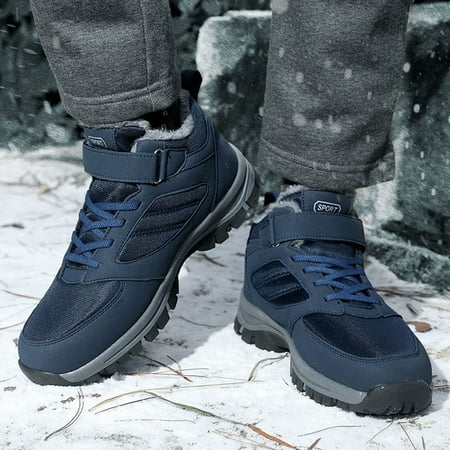 

PhoneSoap Flat Men Couples Boots Keep Shoes Sport Hook&Loop Plus Snow Warm Boots Round Velvet Toe Men s Boots Dark Blue