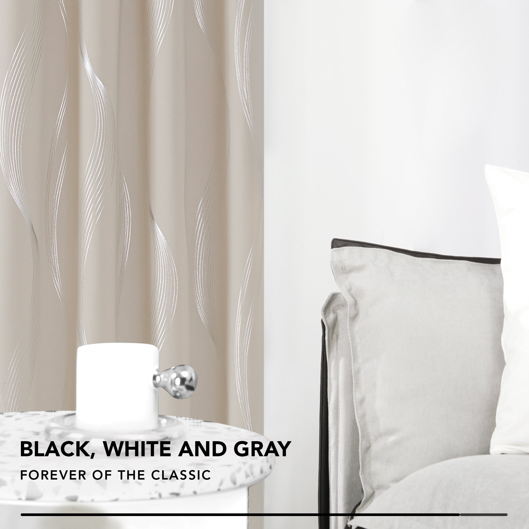 Deconovo Grommet Blackout Curtains for Living Room, Foil Wave Printed Room Darkening Grommet Window Curtains (42 x 72 inch, Light Beige, 2 Panels)