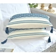 thumbnail image 6 of Decorative Lumbar Pillow Covers with Tassels, 12x20 Inches, Navy Blue (Set of 2) /Cream | Checkered Pattern Boho Rectangular Pillow Covers for Living room Couch, Sofa, Chair | Woven Pillow Cases, 6 of 12