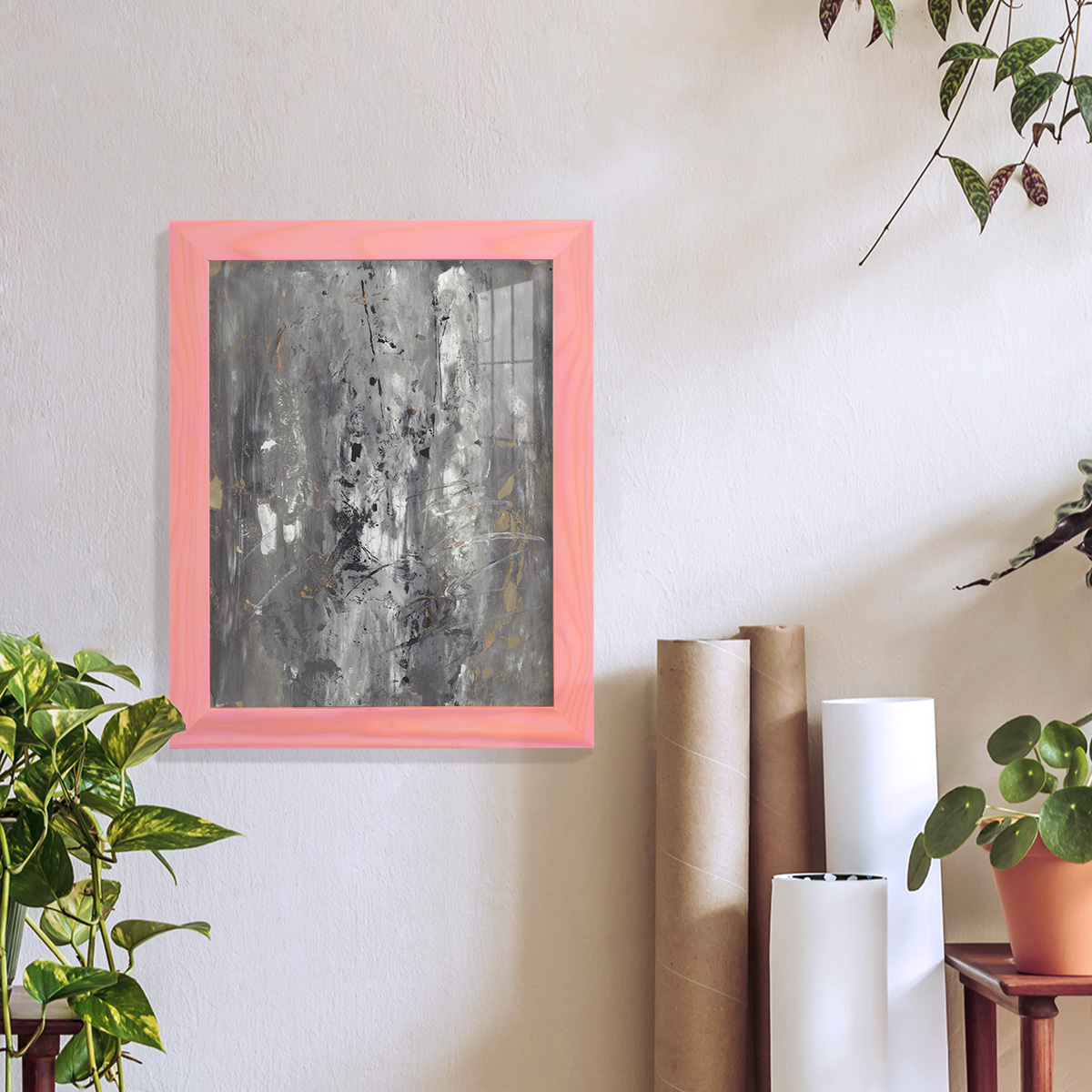 Ancient Marks I - Framed Print w/glass - Sunset Pink