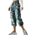 thumbnail image 2 of Women's Casual Pants Women'S Casual Camouflage Print Cargo Pants Stretch Elastic Waist Tapered Pants With Pockets,Blue Women's Casual Pants S, 2 of 7