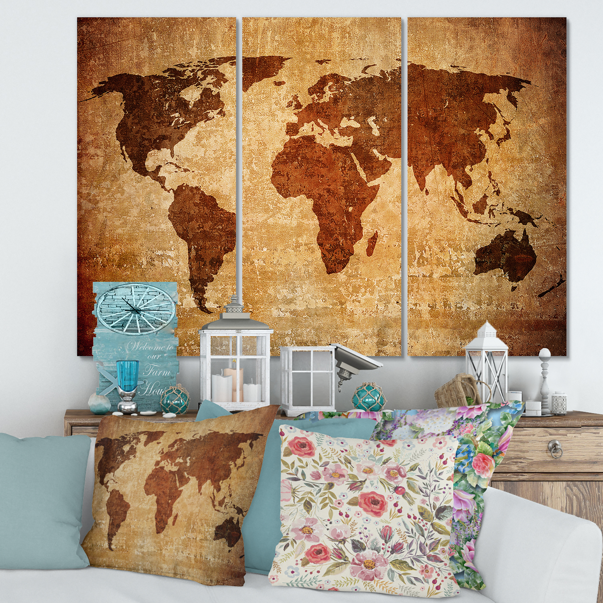 Designart ' Ancient World Map XI ' Vintage Canvas Wall Art Print