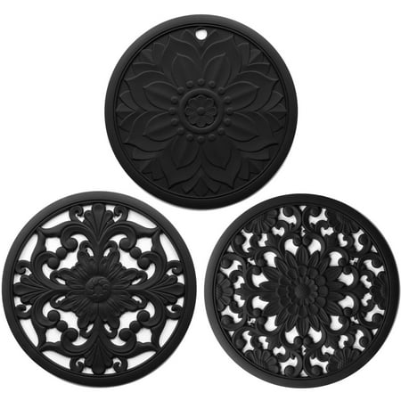 

Jokapy 3Pcs Silicone Trivet Mats Heat Resistant Hot Pot Holder Hot Pads Black