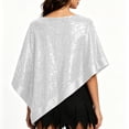 thumbnail image 6 of Fewfanhot Sequin Satin Trim Triangle Poncho Shawl, Sparkly Loose Cape Wrap for Women Evening Themed Party Wedding, 6 of 7