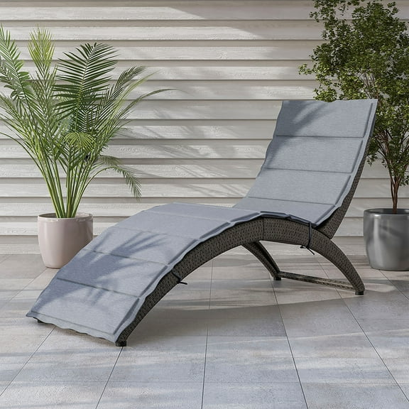 Sion PE Wicker and Steel Patio Chaise Lounge, Gray and Light Gray