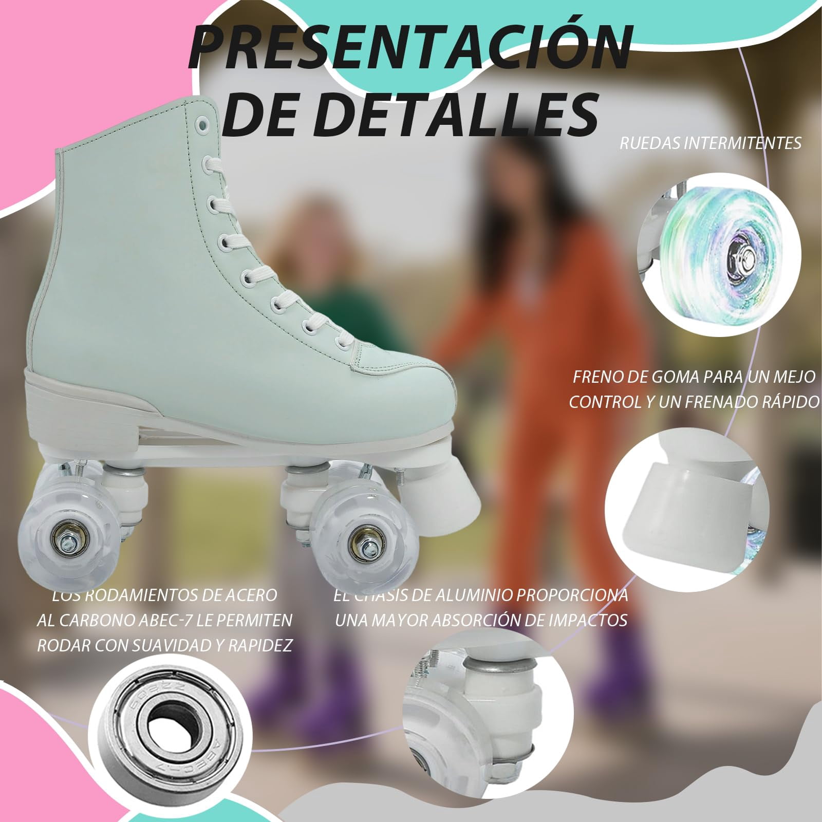 XunKA Adjustable Light Up Quad Roller Skates for Beginners - High-Top PU Leather Double-Row Wheels for Indoor Outdoor Use - Unisex Skates for Women, Men, Girls and Boys