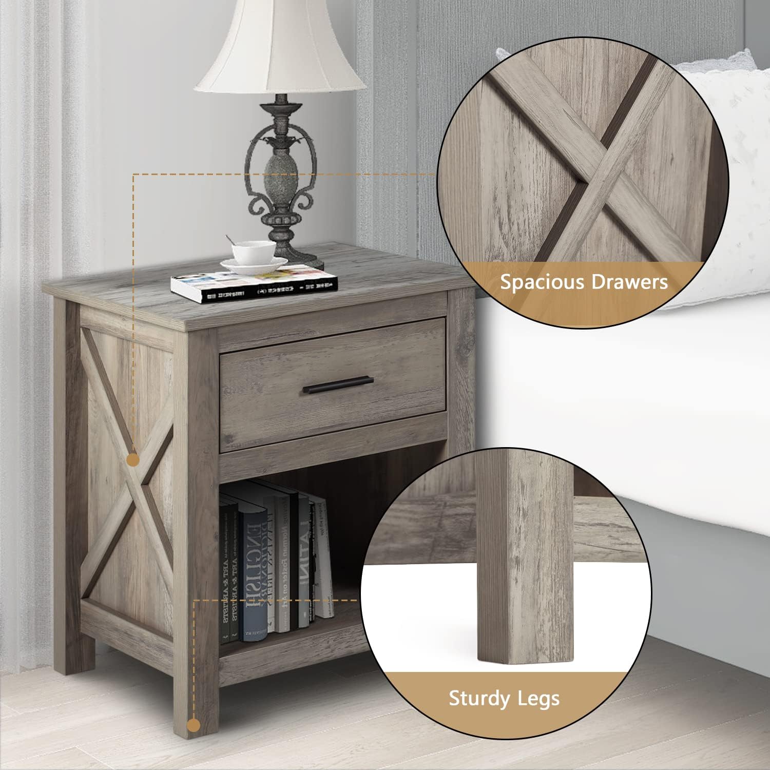 YIGOBUY Dresser Nightstands - Set of 2 Farmhouse Nightstands for Bedroom, Wooden Bedside Table Storage Organizer for Bedroom,Nursery, Living Room, Hallway, Entryway