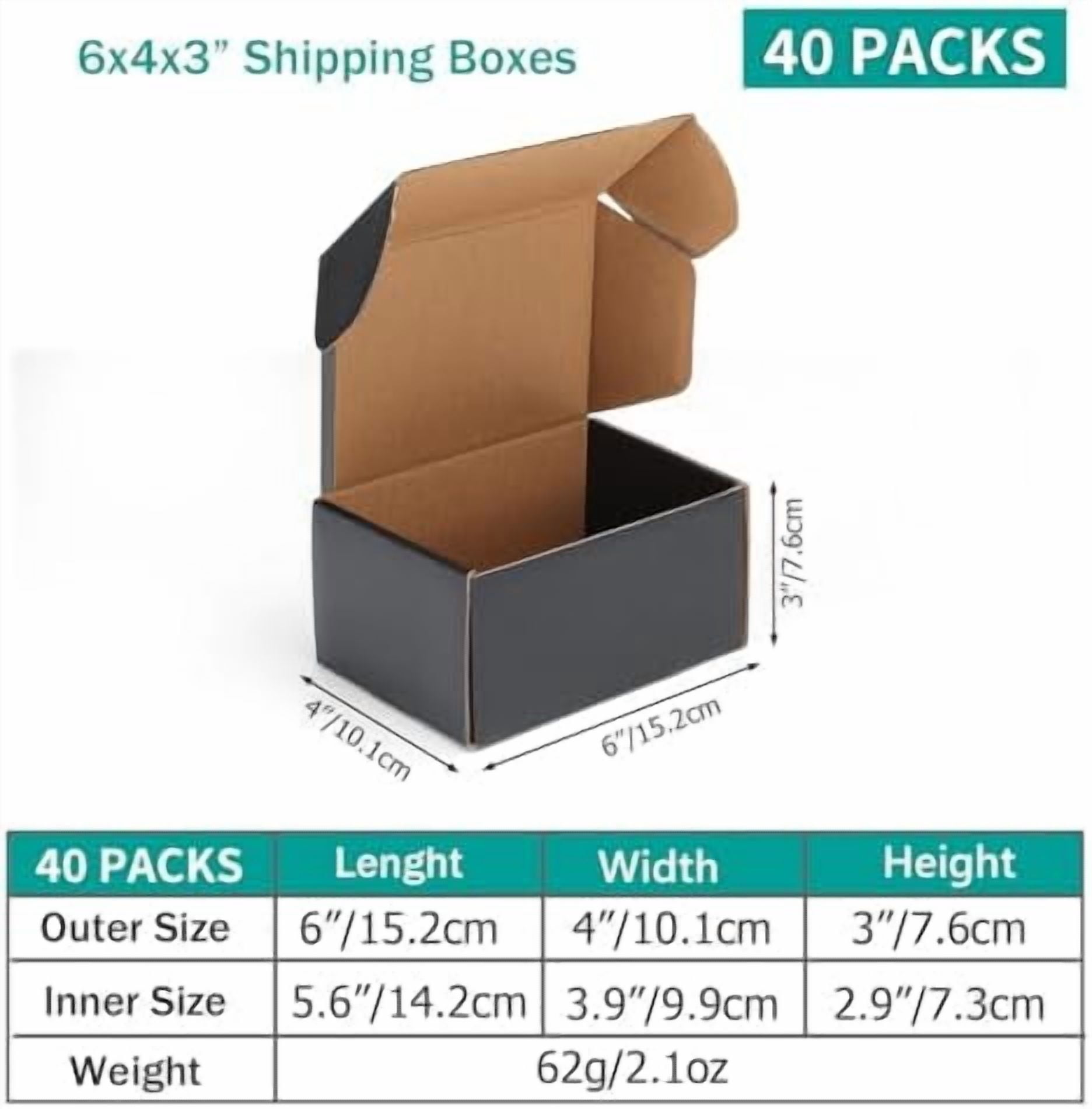 40 Pack 6x4x3 Shipping Boxes for Small Business, Black Packaging Cardboard Boxes, Moving Mailing Packing Box