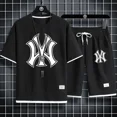 thumbnail image 3 of Conjunto de ropa deportiva de gimnasio para hombre, tejido de punto, secado rápido, camiseta y pantalones cortos casuales de alta calidad, dos piezas falsas de moda de verano, conjunto de 2 piezas, 20, 3 of 5