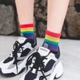 thumbnail image 4 of Calcetines de algodón para mujer, calcetines de rayas de colores arcoíris, calcetines deportivos de estilo coreano para otoño e invierno, 4 of 6