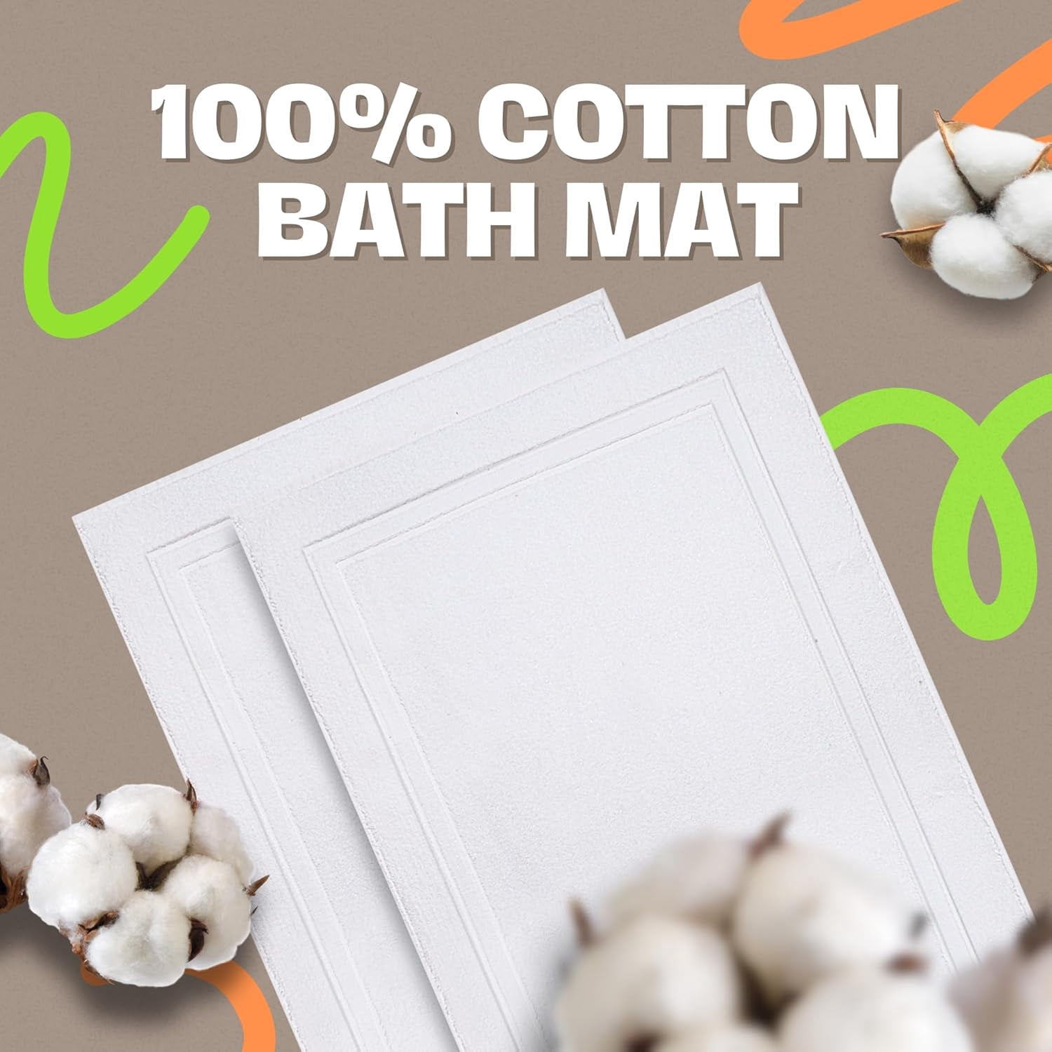 Premium Cotton Banded White Bath Mats Pack of 2, 22x34 inches [Not a Bathroom Rug] - Infinitee Xclusives