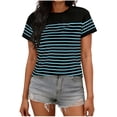 thumbnail image 2 of Hilenly Women's Short Sleeve Striped Shirt Summer Crewneck T Shirts Basic Tees Tops, 2 of 7