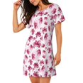 thumbnail image 2 of Sikiie Chemise de Nuit à Manches Courtes Imprimé Lys Fleurs, Col Rond, Pyjama d'Été pour la Maison, 2 of 6