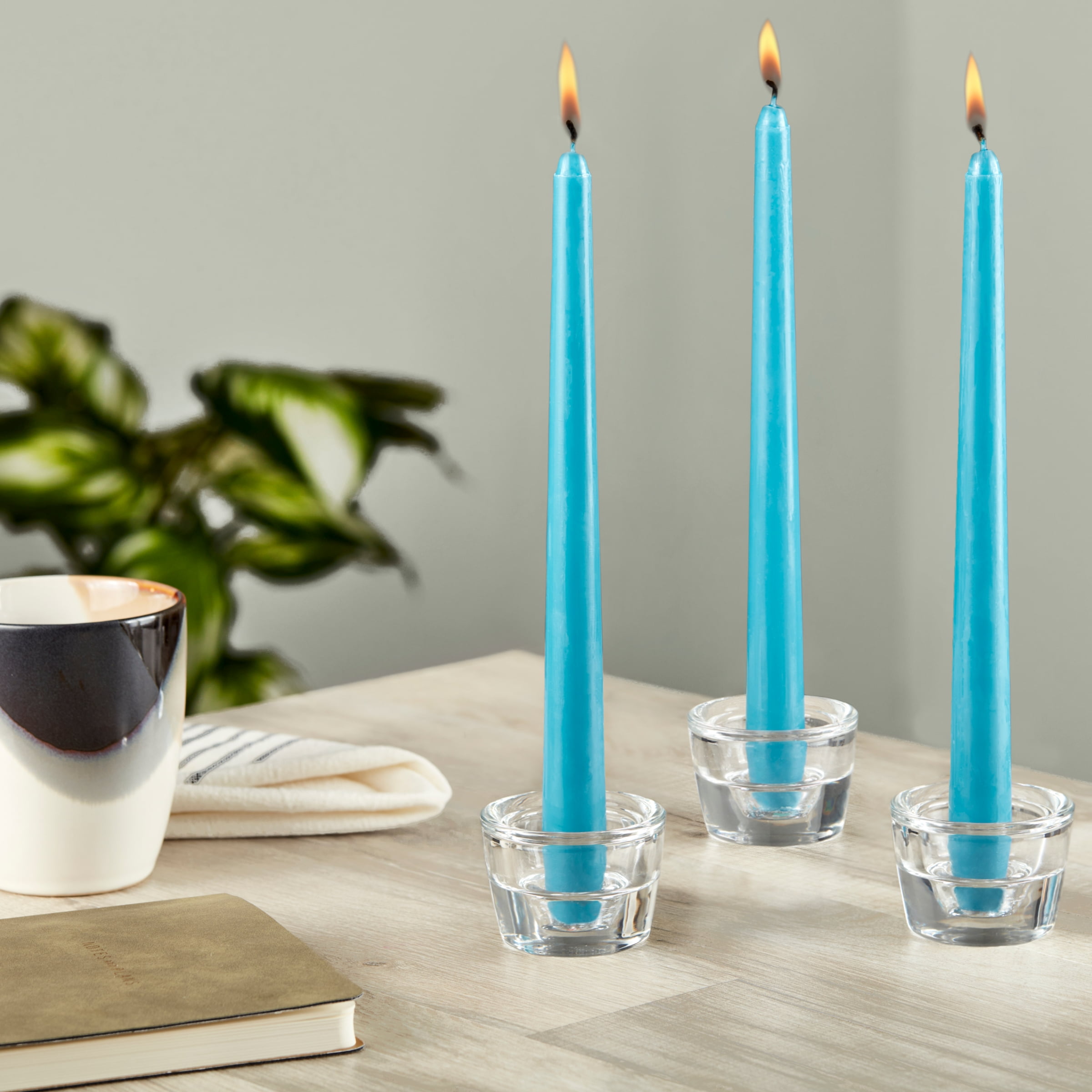 Teal Blue Spiral Flameless Taper Candles with Remote- 6 Pack