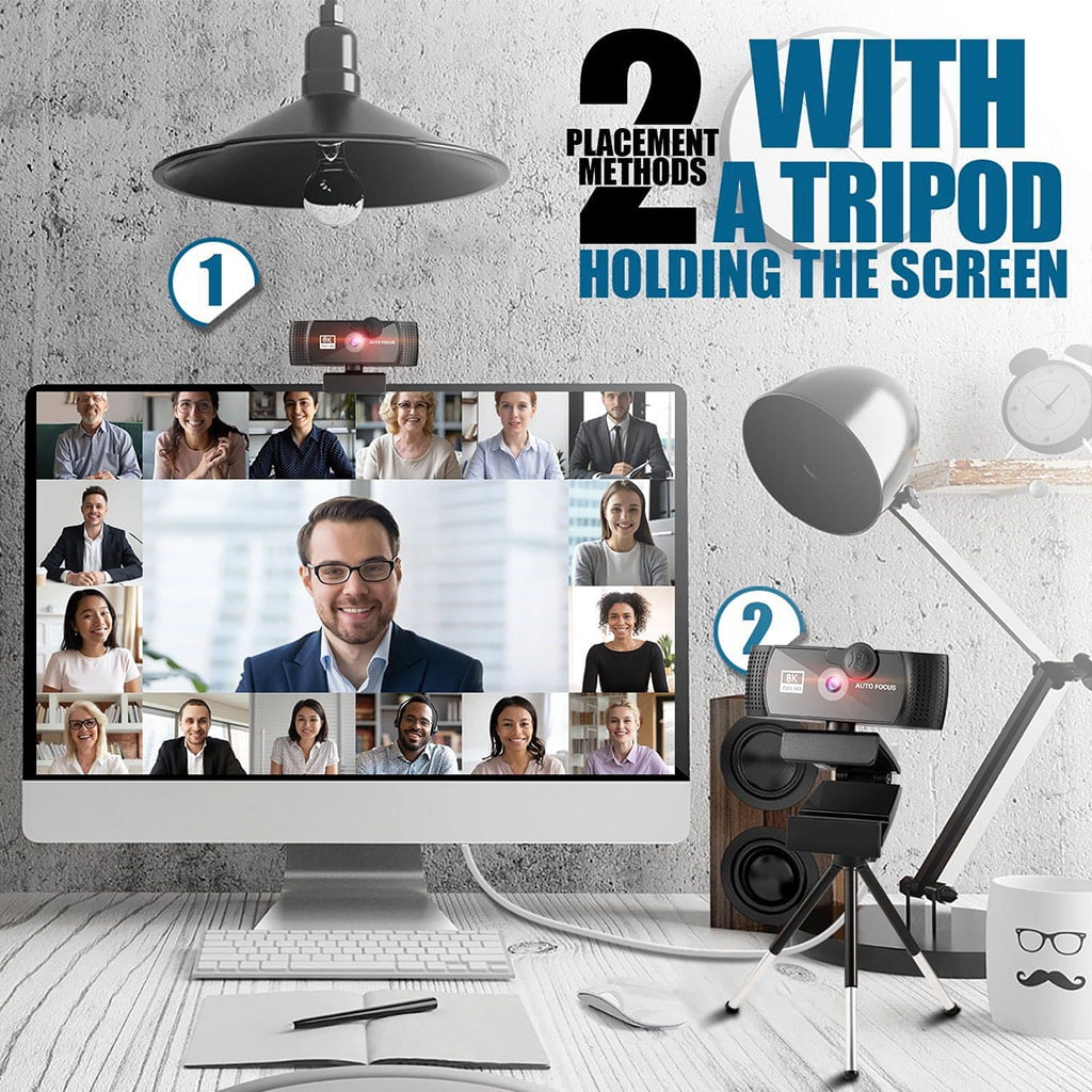 1K/2K/4K/8K Computer Webcam Widescreen Video Calling and Recording for W/ Mic＆ C