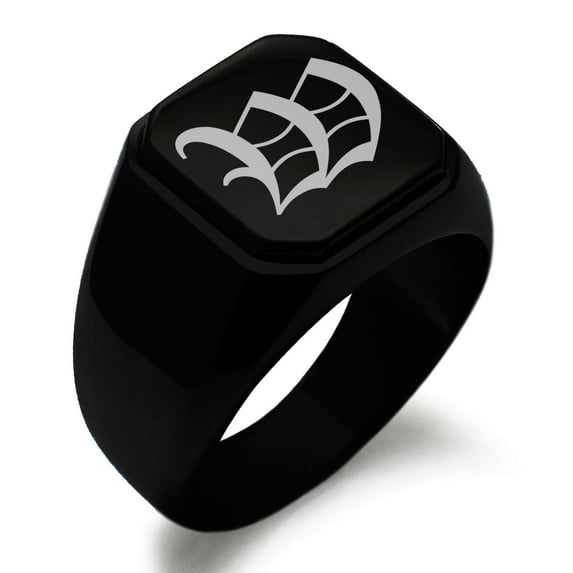 Stainless Steel Letter W Initial Old English Monogram Engraved Engraved Square Flat Top Biker Style Polished Signet Ring