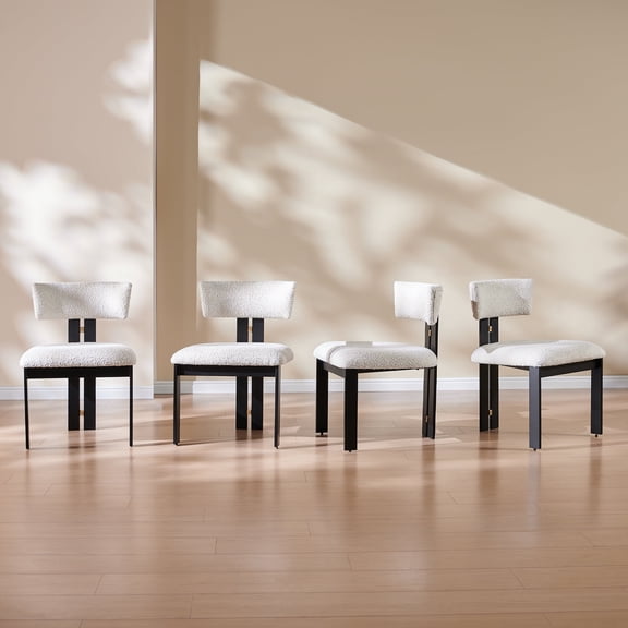 Morden Fort Armless Boucle Dining Chairs Set of 4, White Accent 30.1"H Modern Chairs with Backrest for Dining Room, Kitchen, Living Room, Apartment
