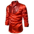 thumbnail image 4 of XIAONU Men's Sequin Satin Dress Shirt Slim Long Sleeve Collar Pullover Tunic Shiny Glamorous Party Eveningwear Top, 4 of 4