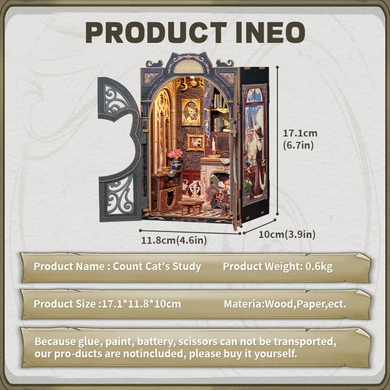 Tradeopia 3D Wooden Puzzle Count Cats Study DIY Book Nook Kit