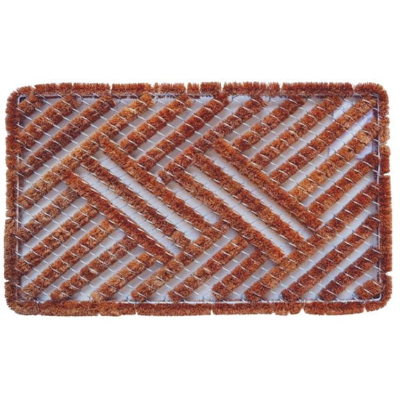 HomeRoots 576966 18 x 30 in. Brown Coir Geometric Outdoor Door Mat